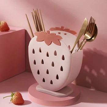 

Restaurant Dustproof Chopsticks Draining Holder With Hole Modern Tableware Container Strawberry Shape Spoon Fork Home Kitchen