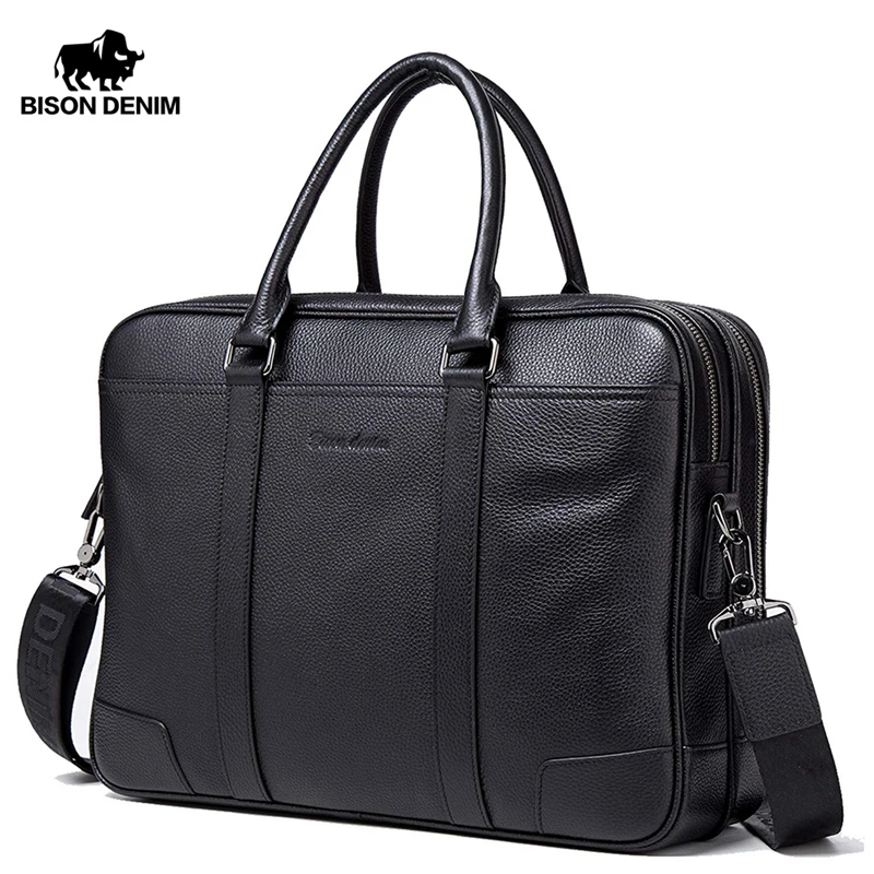 #^Special Price Мужская сумка из натуральной кожи BISON DENIM, деловая сумка для ноутбука 15,6 \с двойной молнией, мужская сумка через плечо из воловьей кожи, W2942 #^Special Price Мужская сумка из натуральной кожи BISON DENIM, деловая сумка для ноутбука 15,6 \с двойной молнией, мужская сумка через плечо из воловьей кожи, W2942