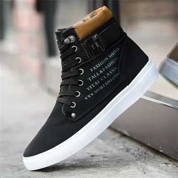 

Men's High Top Vulcanized Shoes Casual Classic Design Canvas Shoes Man Spring Autumn Lace-up Leisure Shoes Male Flat Shoes 2019