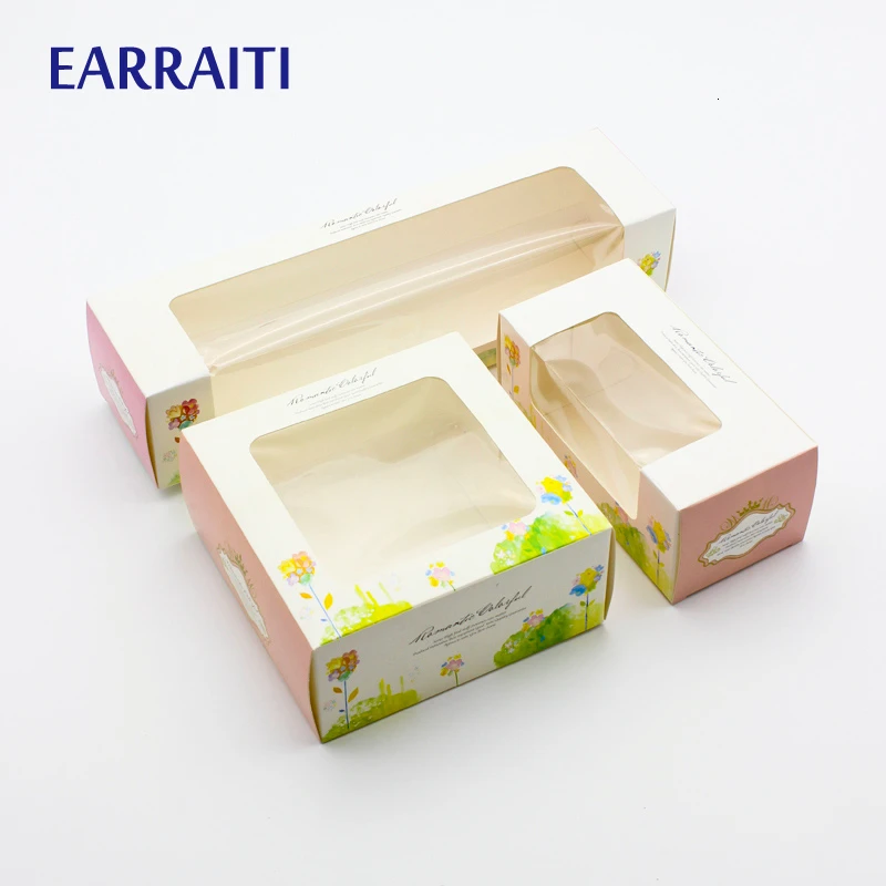 50PCS Paper Gift Box For Wedding Party Birthday Cupcake Box With Window Flowers Carton Muffin Cake Candy Favor Baking Packaging