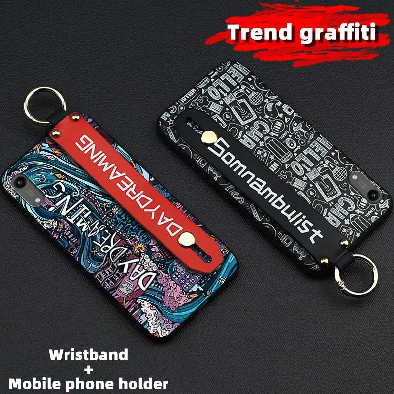 Shockproof Phone Case For Huawei Honor 8A No Fingerprint Module Delicate TPU Silicone Cover Holder Lanyard Graffiti Series | Мобильные