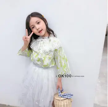 

2020 Baby Girls Spring Dazzel Lace T-shirt , Princess Kids Fashion Long Sleeve Top 5 pieces/lot, Wholesale