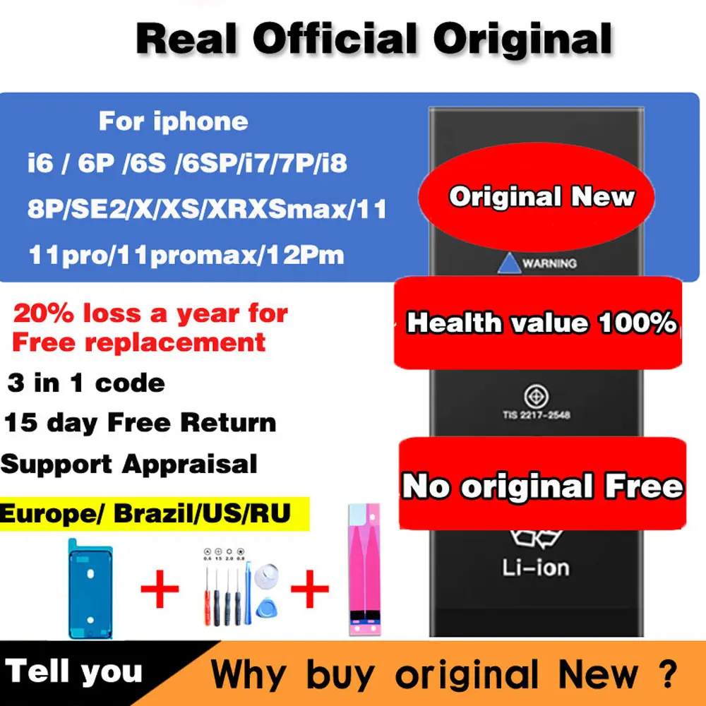 Оригинальный аккумулятор для iPhone 6S 6 7 8 Plus X SE2 11 XR XS Max сменная батарея Apple 12mini 12 pro max