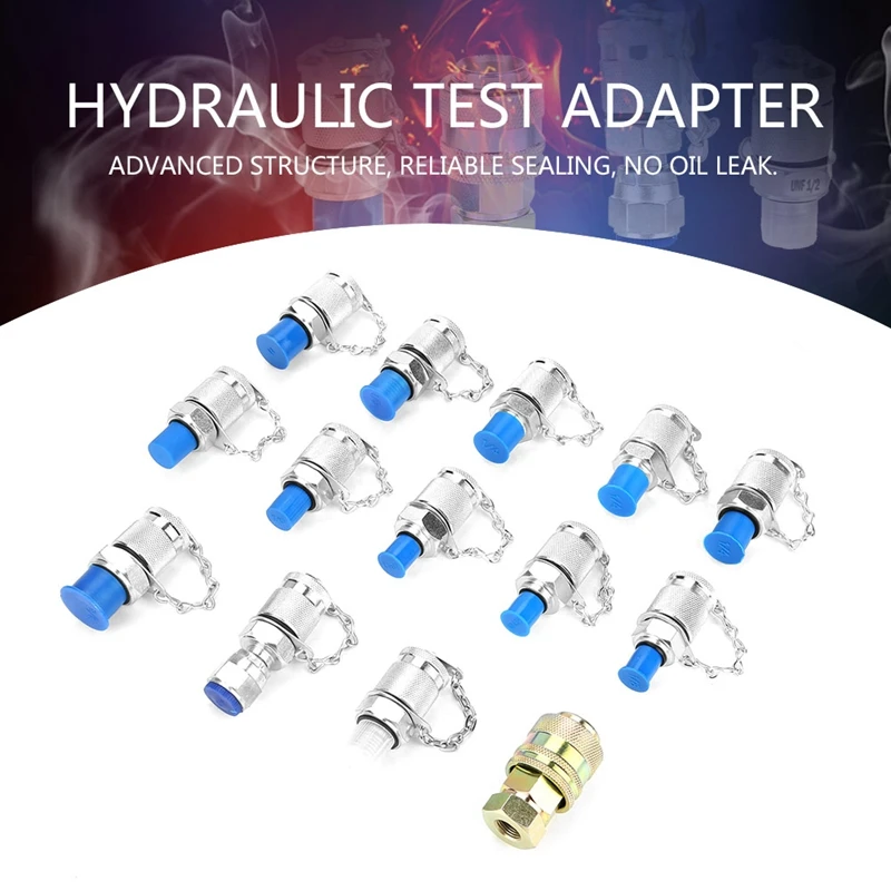 US $52.09 14pcs Hydraulic Pressure Test Point Testing Coupling Adapter Set For Hydraulic System Kit