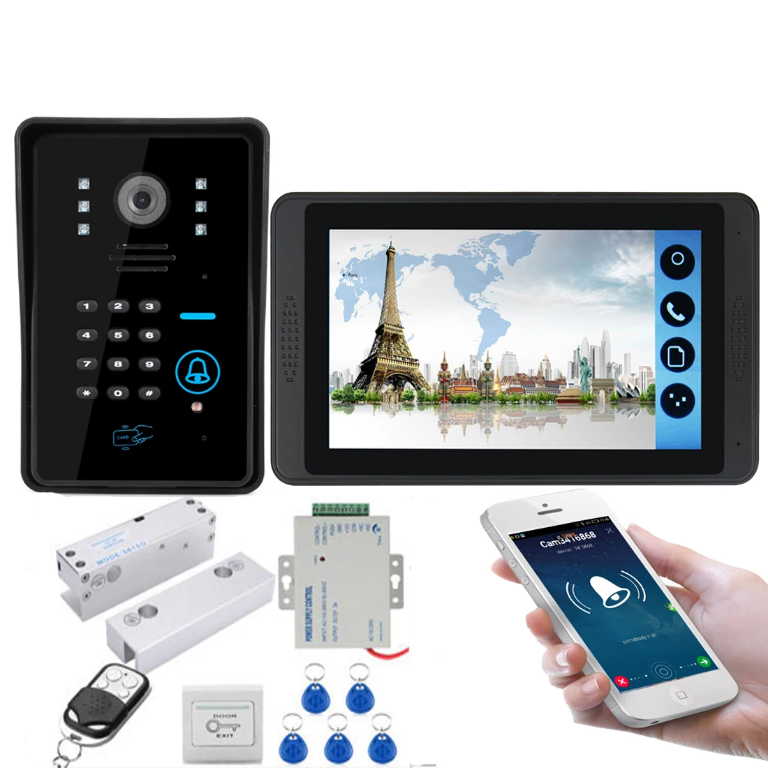Приложение управление видеодомофон 7 дюймов Wifi беспроводной видео дверной звонок Домофон RFID пароль камера система+ замок открывания двери