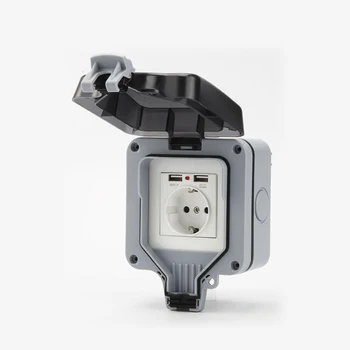 

IP66 Weatherproof Outdoor Wall Socket Box 16A Single Port UK/FR/DE Switch Outlet With USB Charging Bathroom Power Strip