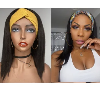 

Yaki Straight Human Hair Wig Brazilian None Lace Headband Wig For Black Women Remy Hair Machine Made Wig KING BRILLIANT