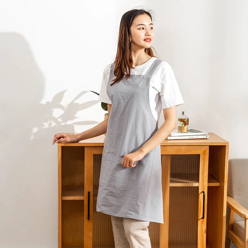 

Apron solid color apron cotton texture apron men and women general dust-proof home clothing apron kitchen apron Thick apron