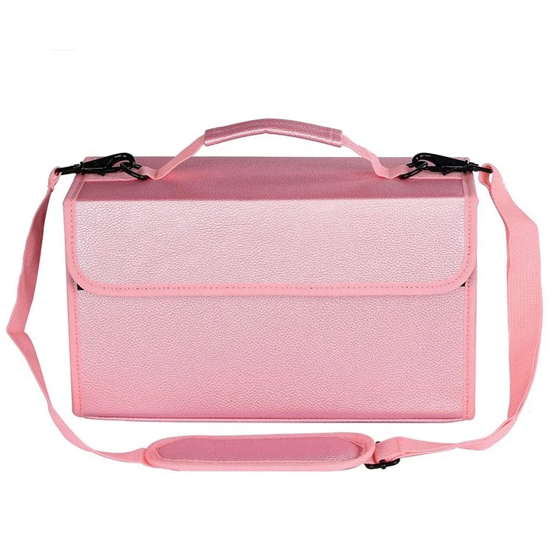 

AAY-84 Slots Marker Case Lipstick Organizer PU Large Capacity Folding Markers Holder Bag with Carrying Handle and Baldric for Ma