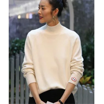 

BELIARST 2019 New Autumn and Winter Sweater Women's Half-high Collar Pullover Slim Thin Knit Bottoming Sweater Large Size