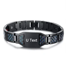 Новинка, черный магнитный браслет для мужчин, нержавеющая сталь, ручная цепочка, масонский панк ID, браслеты из углеродного волокна, магнитные браслеты для здоровья