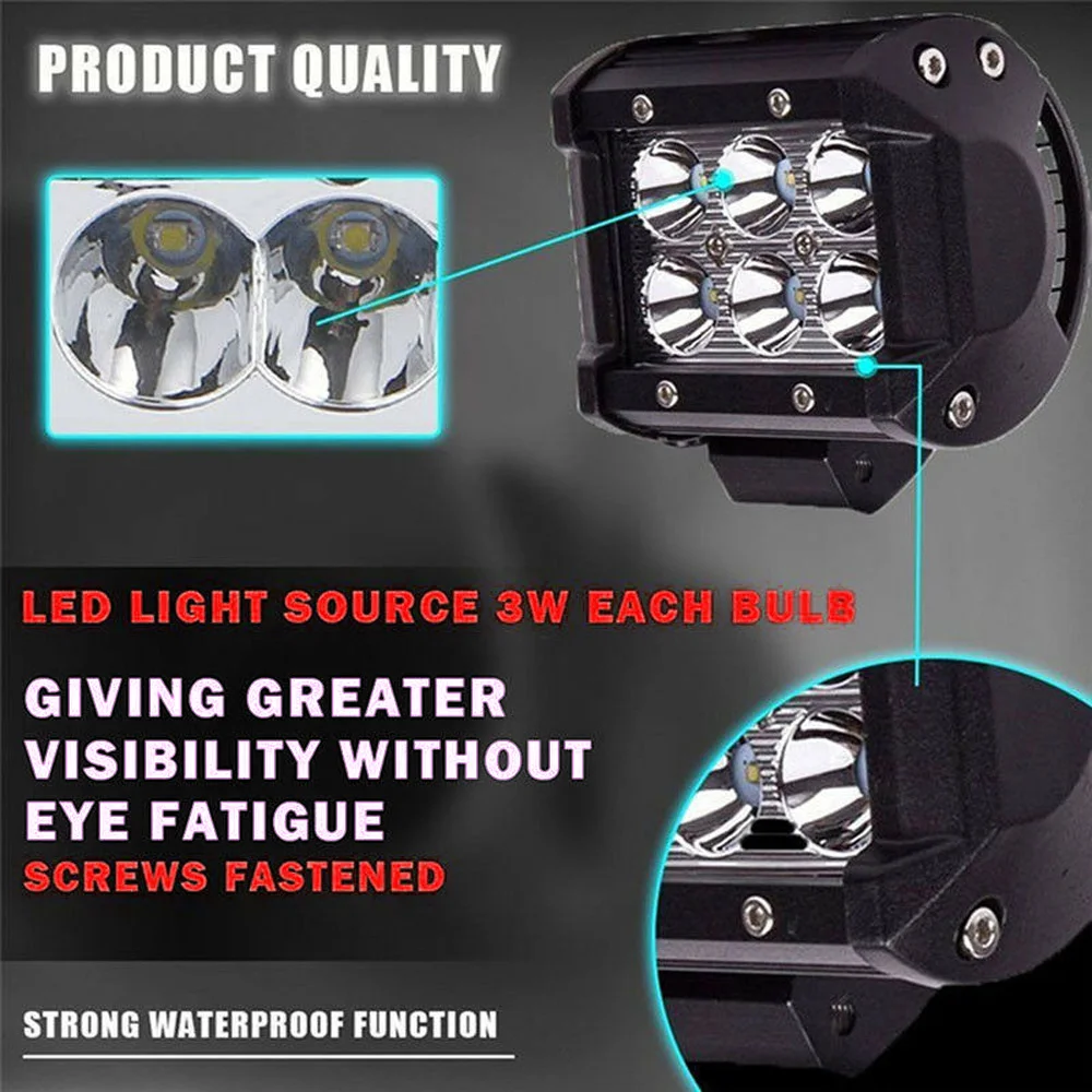 2 шт. Белый светодиодный фонарь для автомобиля, 4WD 6500K 18 W, водонепроницаемые лампы ATV, запчасти для грузовиков