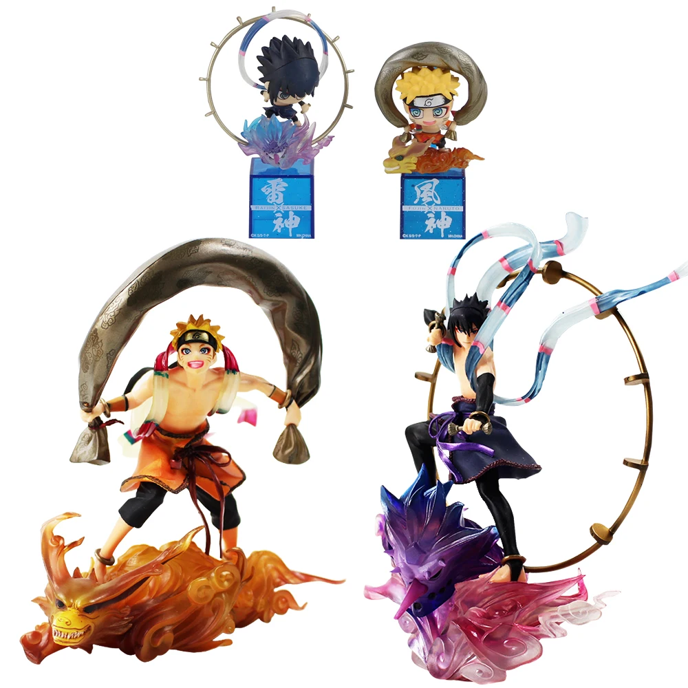 

Naruto Shippuden Figures Naruto Uzumaki Sasuke Uchiha Japanese God of Wind Thunder Model Toys