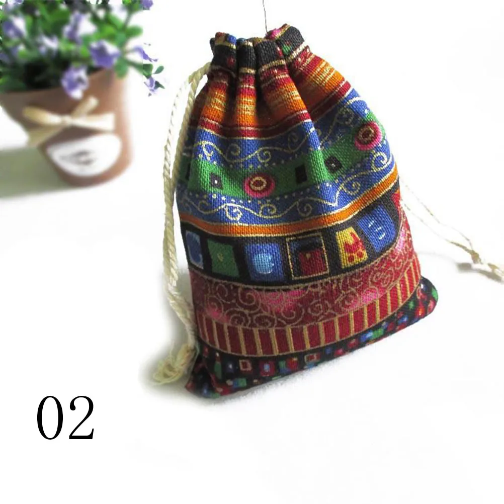 3 шт 9,5 см х 12 см подарочные сумочки из хлопка многоцветные племя шнурок ювелирные сумки Мешочки посылка для хранения китайский этнический стиль - Цвет: as pic