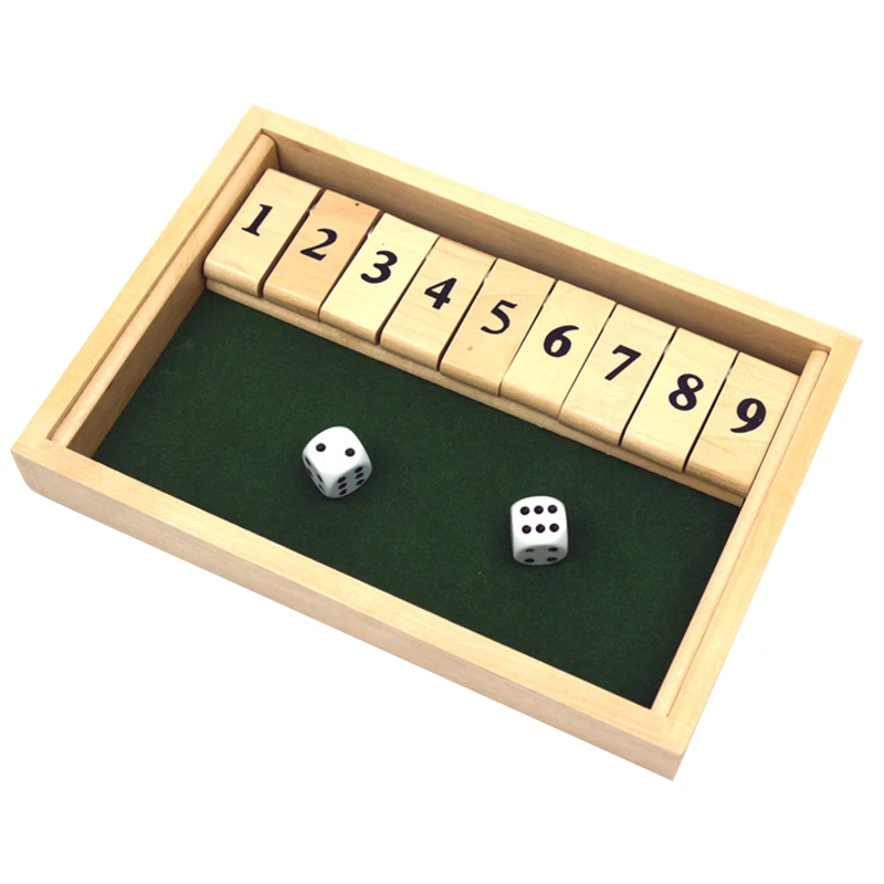 Flop Games Shut Box Wooden Board Game with Dice for Classroom Home Party Kid Adults BM88