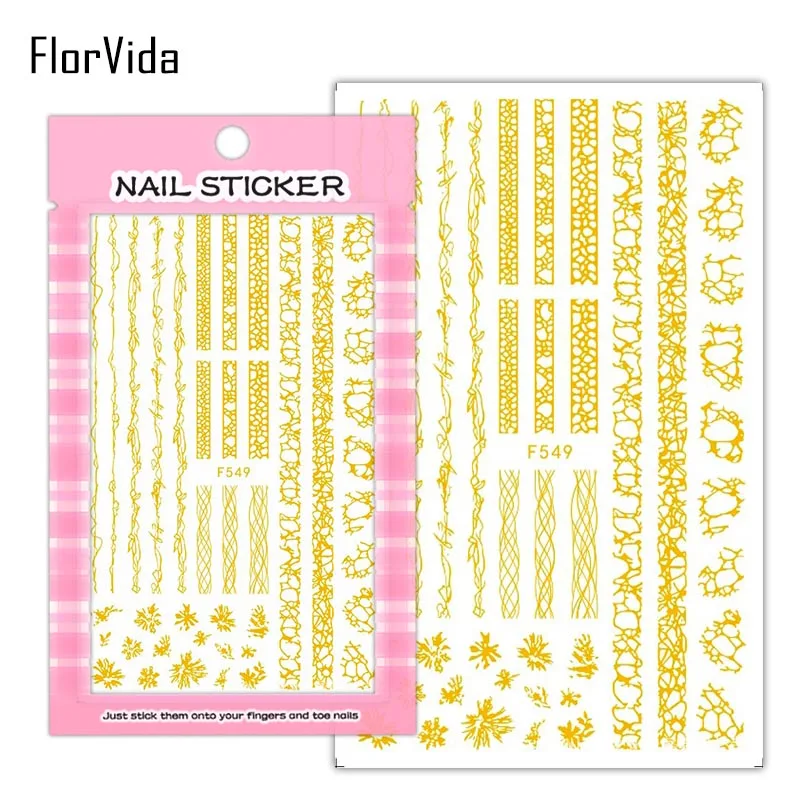 FlorVida F214-220 3D слайдер для ногтей золотые черные наклейки Переводные картинки с бабочками клейкий дизайн для маникюра Советы украшения для ногтей