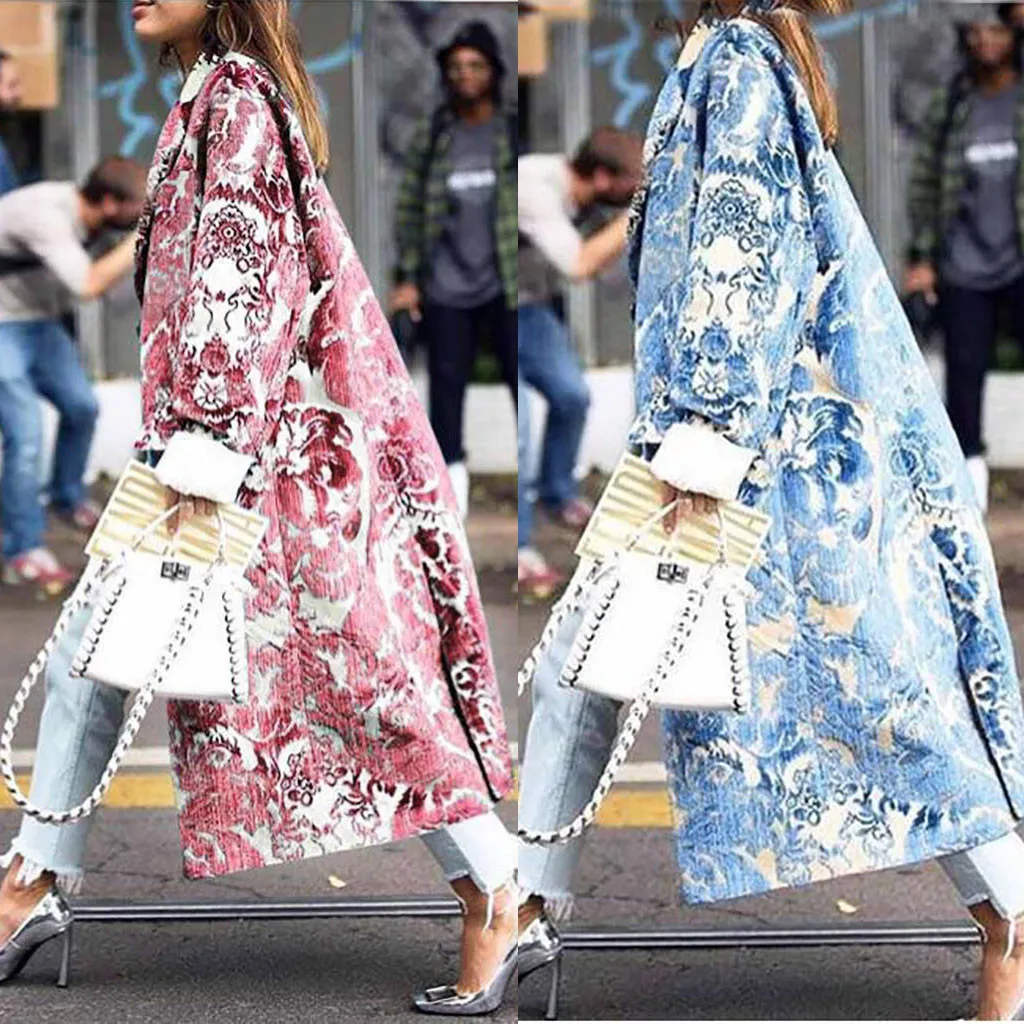 KANCOOLD New Fashion Women's Winter Button Lapel Print Long Sleeve Pocket Casual Overcoat Streetwear Blouse Coat Streetwear