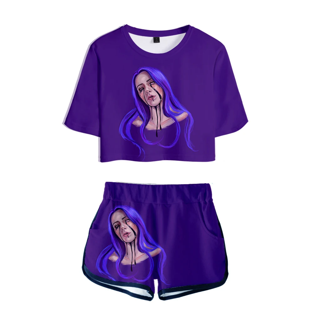 Billie Eilish мини шорты, футболка, Женские сексуальные шорты, спортивный костюм, Летние удобные дышащие шорты, короткая 3D футболка