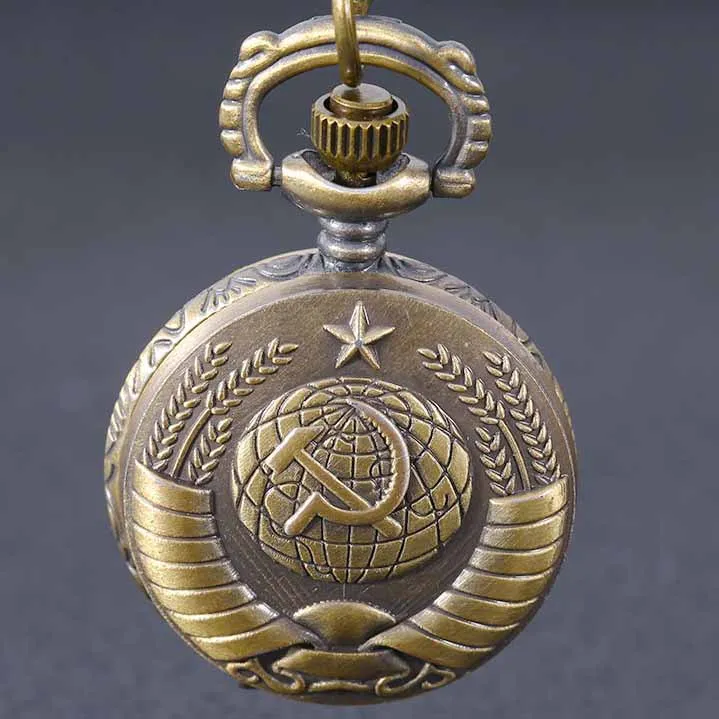 

Fashion Wheat Spike Badge Embossed Creative Bronze Vintage Design Trumpet Quartz Pocket Watch Gift for Men Women HB023