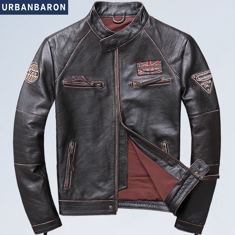 

Free shipping plus motor Brand style Vintage men's quality genuine leather Jackets slim 100% natural cowhide jacket.leather coat