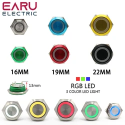 16/19/22mm 3 Triple Color RGB LED Light Mirco Switch Short Stroke Momentary Self-Reset Waterproof Metal Push Button Switch Power