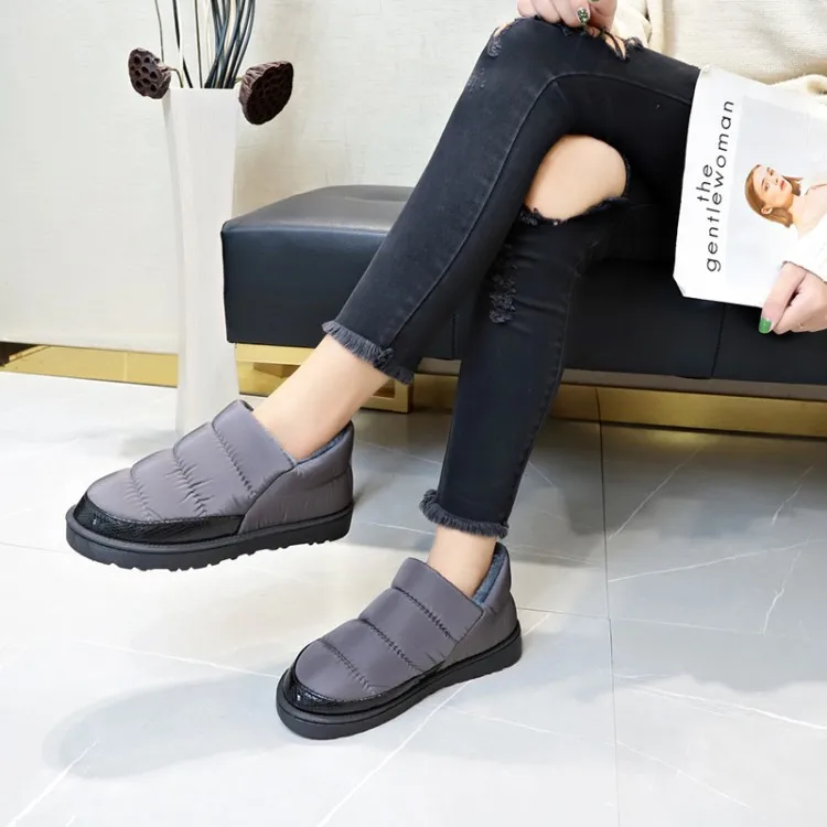 Женские зимние ботинки; botas femininas; теплые водонепроницаемые плюшевые ботильоны на плоской подошве; женская теплая обувь из хлопка