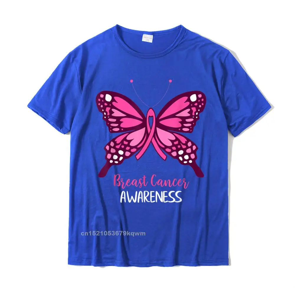 2021 Popular Men Top T-shirts O-Neck Short Sleeve 100% Cotton Summer Tees Casual Tee Shirt Free Shipping Breast Cancer Awareness Butterfly Pink Ribbon Motivational T-Shirt__4534 blue