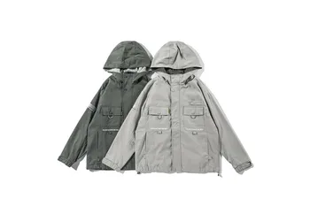

Wu Navigation Autumn Japanese-style Trend Hooded Tooling Jacket Men's Fashion Youth Students Retro Solid Color Loose-Fit Coat Fa