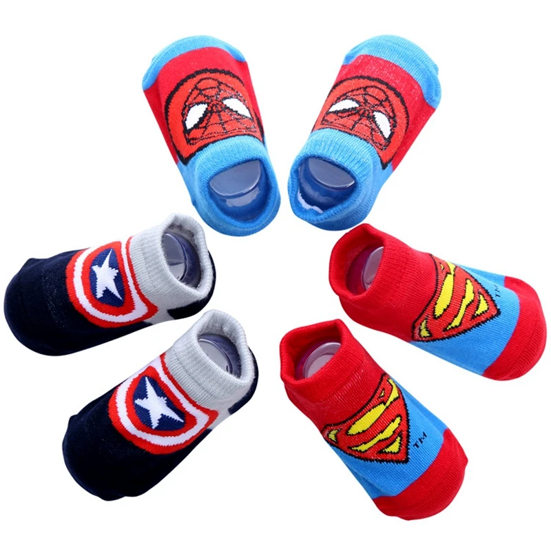 Nuevo 3 par/set Disney NIÑOS Calcetines MIckey Mouse Spiderman superhéroe antideslizante Calcetines niños niñas bebé suave calcetines de algodón de dibujos animados