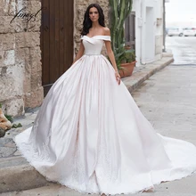 Fmogl сексуальное матовое сатиновое бальное платье с вырезом лодочкой, свадебные платья, Роскошные Аппликации, расшитые бисером пояса, винтажные Свадебные платья со шлейфом