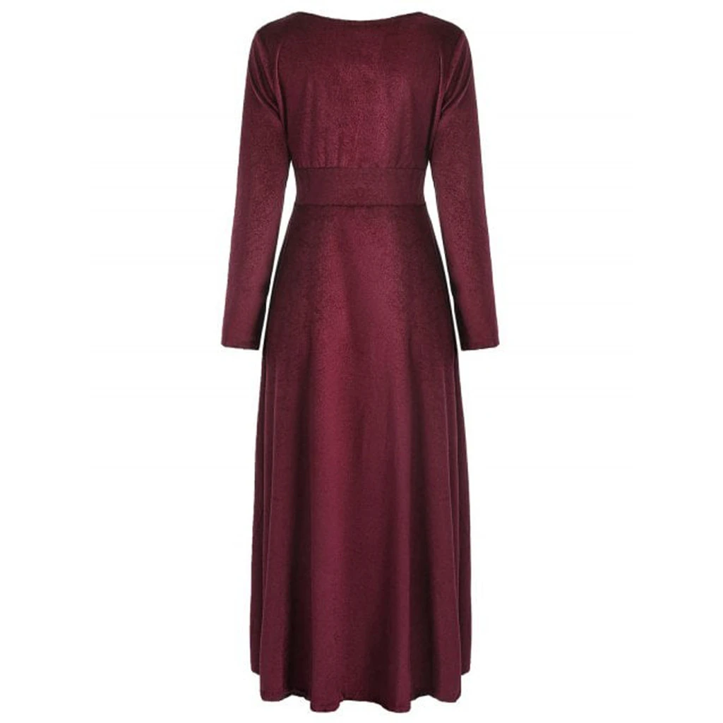 Autumn Women Dress Casual Full Sleeve V-Neck Ruched Dresses Thin Floral Solid Color Long Kaftan Dress Spring Ladies Girls 806