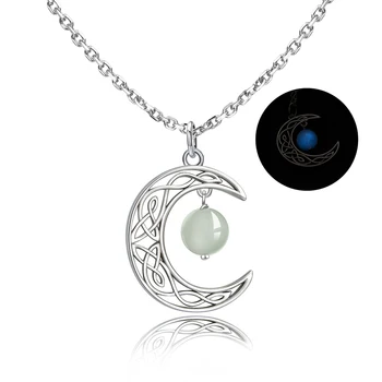 

Romantic 925 Sterling Silver Sparkling Moon hanging with glowing ball Necklaces Pendants for Women Fashion Jewelry Gift 2019
