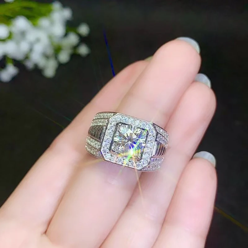 BOEYCJR 925 серебро 1ct/2ct F цвет Moissanite VVS обручальное свадебное кольцо с бриллиантом для мужчин с национальным сертификатом