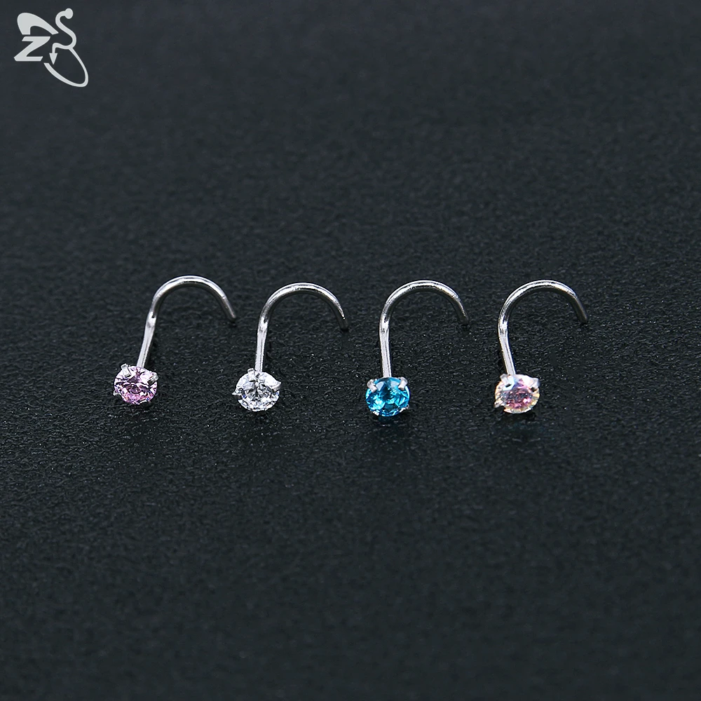 ZS 9-12PCS 316L Stainless Steel Nose Stud Sets Colorful 3mm CZ Crystal Nose Piercing 20g Bone/L Shaped/Nose Screws Nose Ring Set