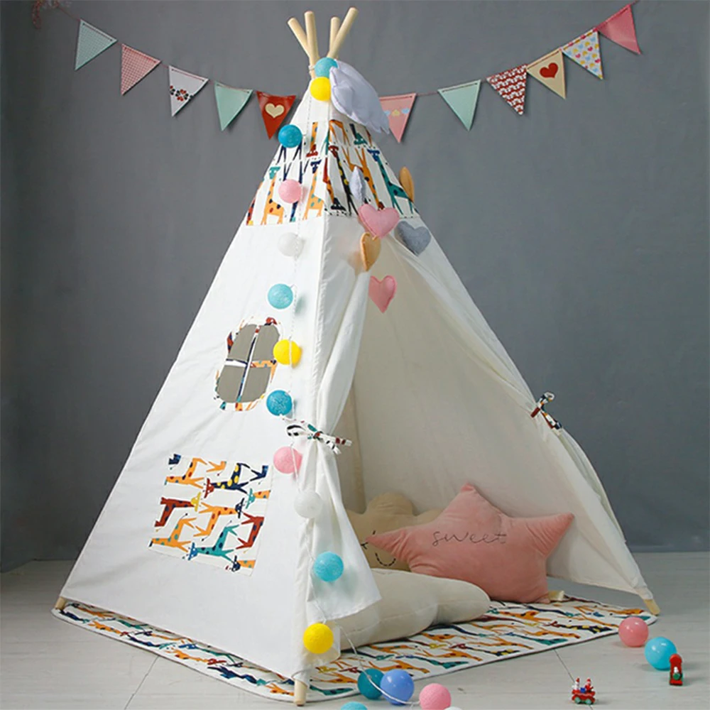 Большая палатка teepee, Детская Хлопковая парусиновая палатка для ролевых игр для мальчиков и девочек с вигвам, подарок, игровой домик, кружевная мультяшная индийская палатка-вигвам