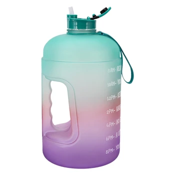 

3.78L Fitness Water Jug with Time Marker-Motivational Water Bottle Reusable Leak Proof Bottle Time Marked-Green+Pink