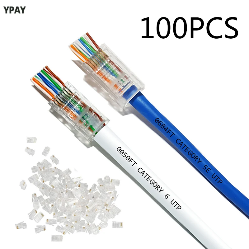 

100pcs CAT6 Plug EZ RJ45 Network Cable Modular 8P8C Connector End Pass Through Z