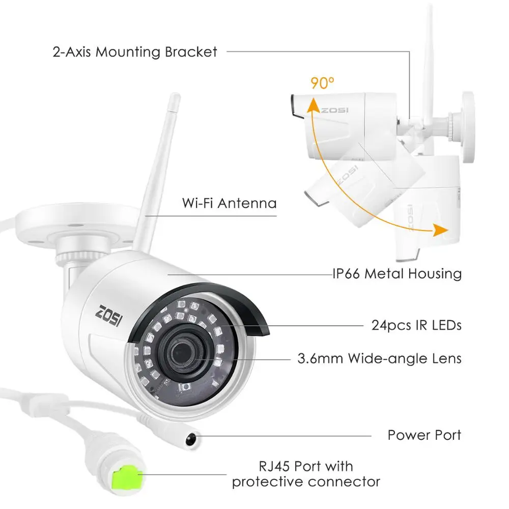 ZOSI 8CH 1080P HD WiFi NVR 2CH/4CH 2.0MP ИК Открытый всепогодный CCTV беспроводной IP камера безопасности системы видеонаблюдения комплект