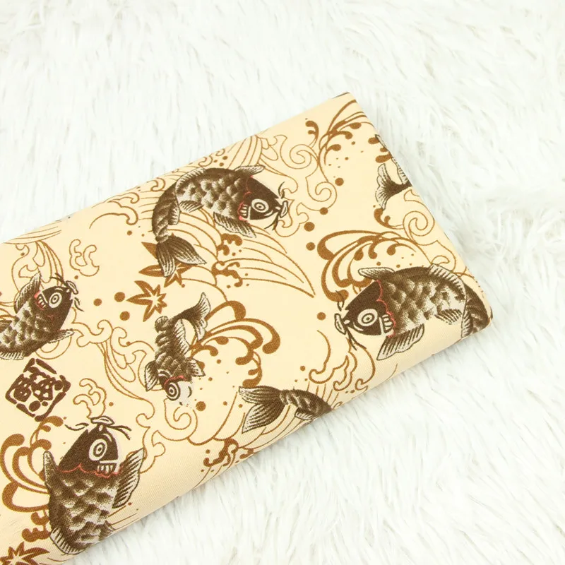 

half meter thick 100% cotton twill fabric soft breeze fish print, handmade DIY bag garment sofa pillow material T671