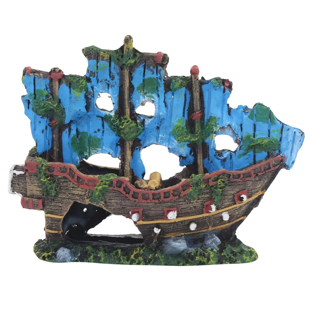 Hot 15*12cm Aquarium Decoration Broken Boat Ship Shape Separated Sunk Fish Tank Decor Wreck Sunk Home Decor Fish& Aquatic