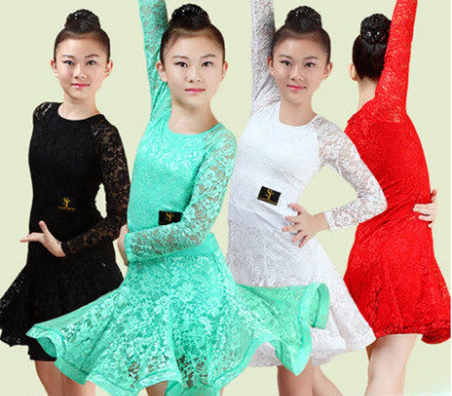 

Lace Girl Latin Dance Dress Competition For Children Girls Competition Ballroom Kids Skirt tango salsa Dancewear Practice Wear