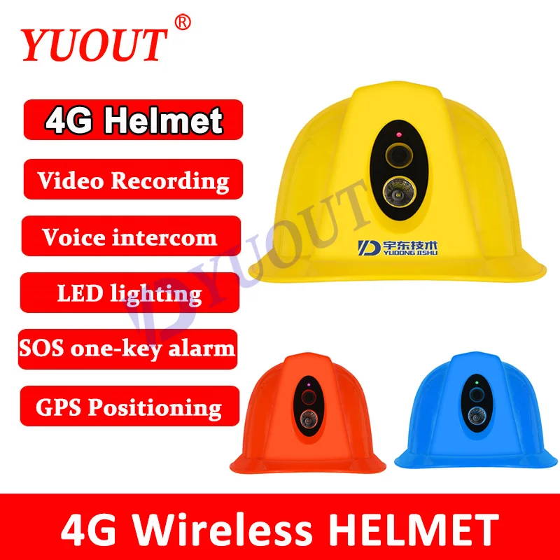 YUOUT 4G 비디오 무선 헬멧 HD 전기 공학 안전 헬멧 카메라 안전 헬멧 토치 블루투스 GPS 와이파이