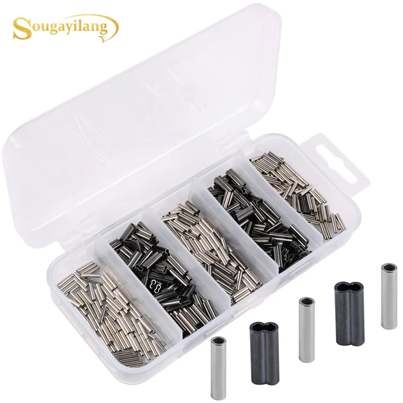 Sougayilang 500pcs New Crimp Sleeves Fishing Line Wire Leader Copper