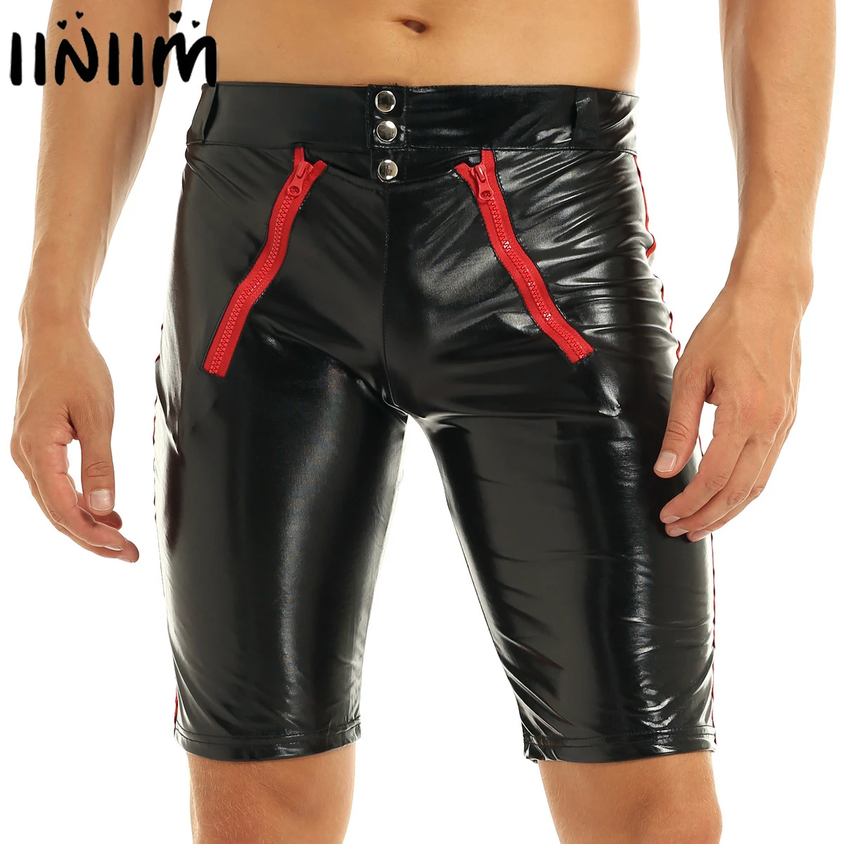 best casual shorts for men iiniim Sexy Men Patent Leather Wetlook Moto Sexy Boxer Shorts Lingerie Opened with Zipper Night Parties Clubwear Shorts smart casual shorts mens