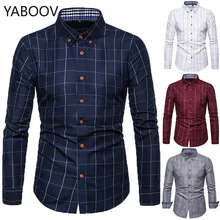 Мужские рубашки Camisa Masculina, Стандартная посадка, Клетчатая Мужская рубашка с длинным рукавом размера плюс M-5XL