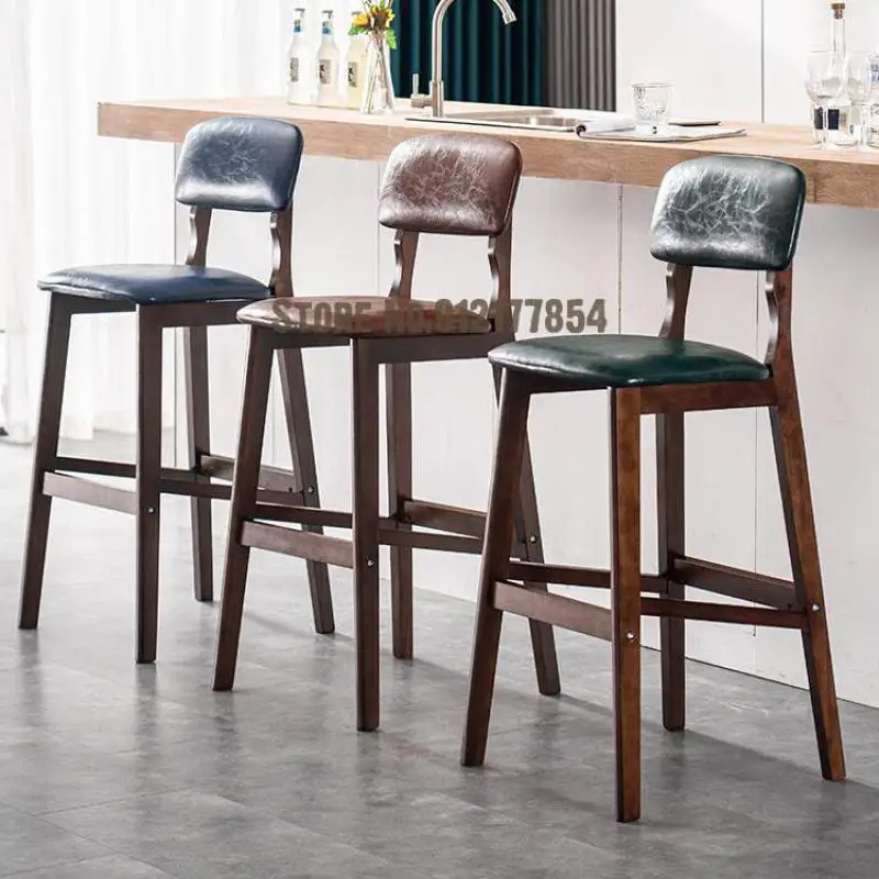 Bar Chair High Back Solid Wood Stool Light Luxury Home Modern Minimalist Kitchen Cashier Counter | Мебель