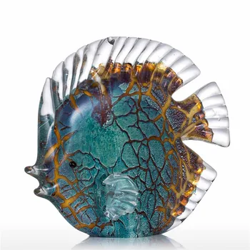 

Sales Blue Mottled Band Tropical Fish Glass Figurine Art Southeast Asia Favor Crafts Gift Figurine Glass Living Room Decor L3307