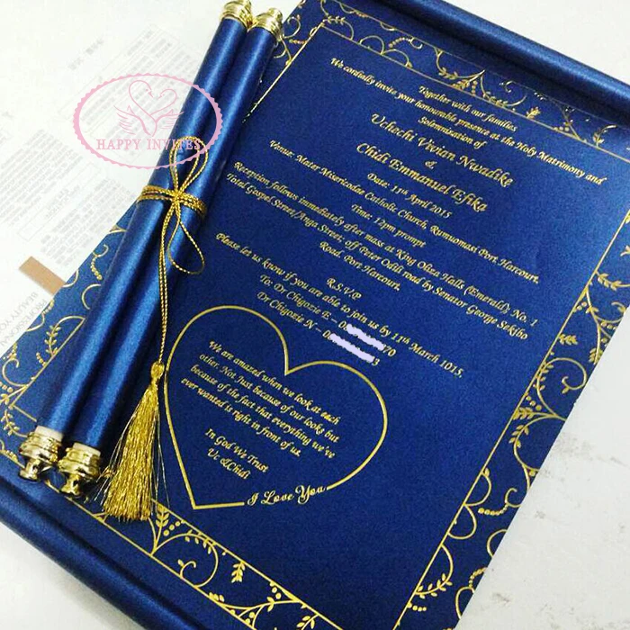 HI2051-17 Customized Royal Scroll Wedding Invitation with Box