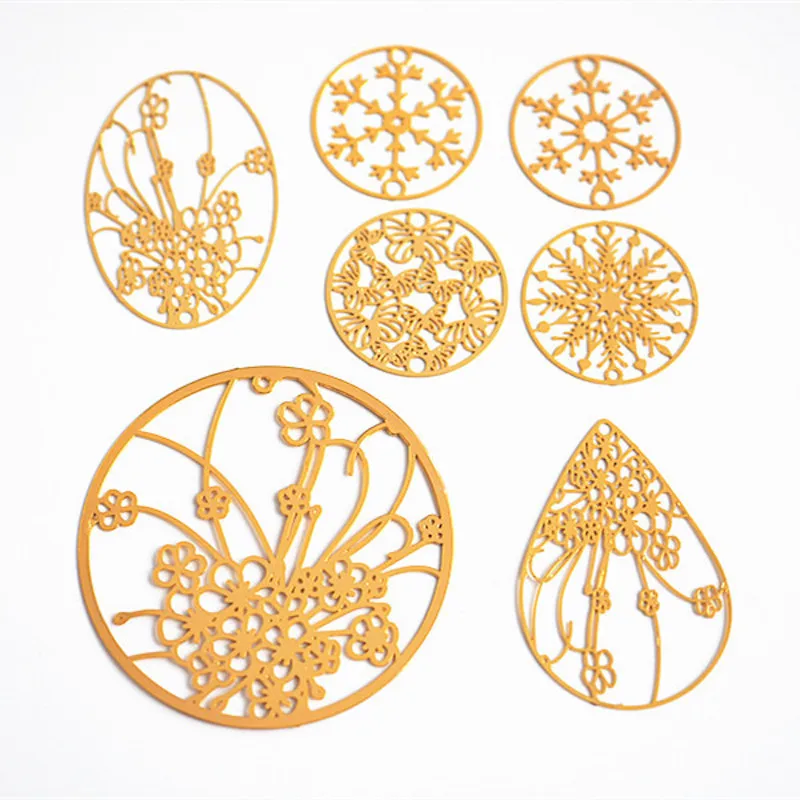 

50 шт. подвески из сплава золотого цвета в форме цветка, подвески «сделай сам» в виде полого снега, круга, подвески для головных уборов, аксессуары для свадьбы, ювелирные изделия ручной работы