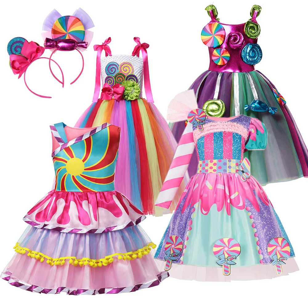 Girls Carnival Candy Dress Purim Festival Fancy Lollipop Costume Summer Tutu Dresses Party Ball Gown girls dress princess costume
